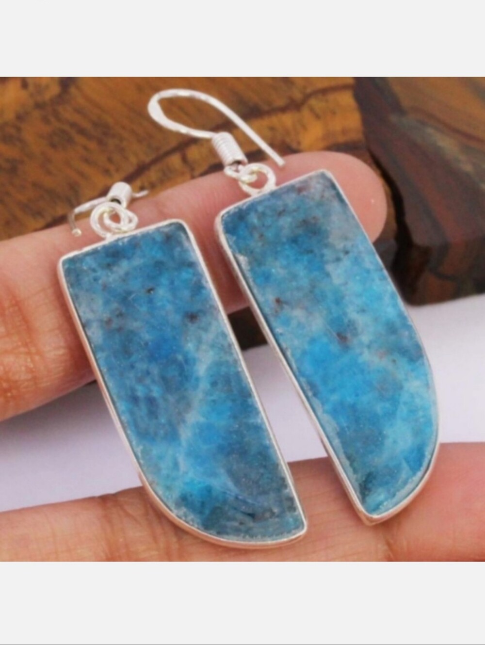 Blue Apatite Gemstone Jewelry 925 Sterling Silver Handmade Dangle Earrings